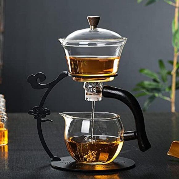 RORA Lazy Kungfu Glass Tea Set Semi Automatic Drip Rotating Tea Set Infuser - Picture 3 of 5